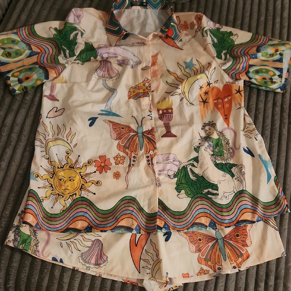 SHEIN Multicolor Artistic Print Button Down Shirt